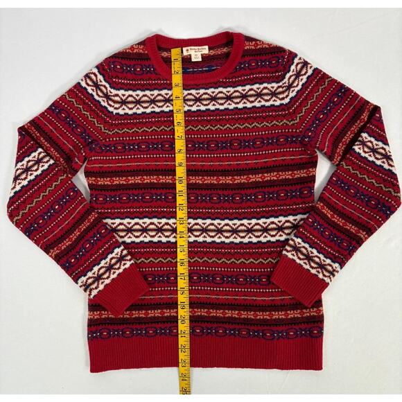 VTG Brooks Brothers Red And White Fair Isle Wool Crewneck Sweater Womens Sz XS - Picture 5 of 9